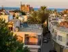 Blick über Famagusta in Nordzypern zur Lala-Mustafa-Pascha-Moschee und zum Meer